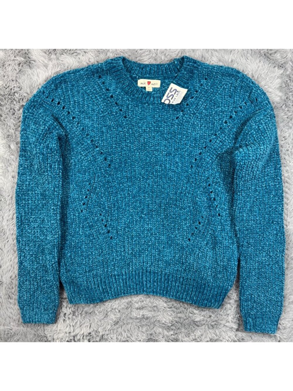 Mik & Mesh Sweater Women's M Blue Polyester Chunky-Knit Holiday Winter Cozy